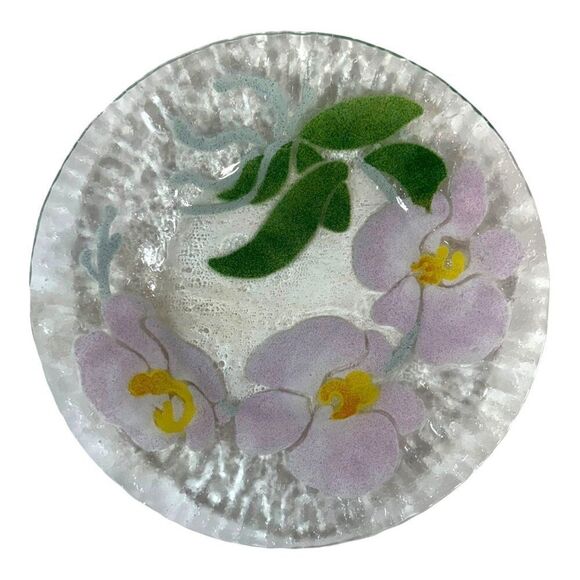 SYDENSTRICKER BUTTERFLY ORCHID Purple 8.5 Dinner Dessert PLATE Fused Art Glass - Picture 1 of 5